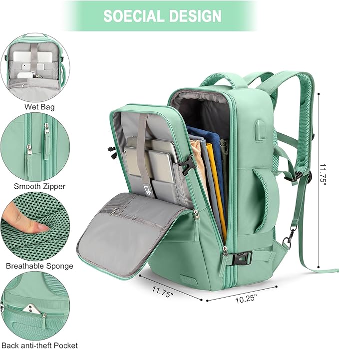 Carry On Backpack, 42L Flight Approved Travel Backpack for Men Women,Airline Approved Gym Backpack Waterproof Business Laptop Daypack Laptop Backpack,Casual Daypack for Business Weekend Hiking