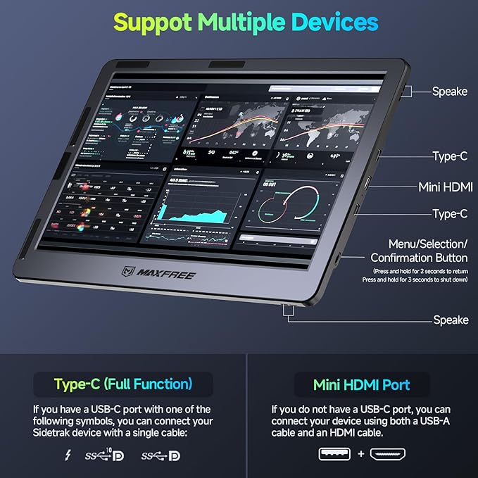 Maxfree F1 Laptop Screen Extender - 14" FHD Laptop Monitor Extender Dual Screen with 360° Rotation Stand, Portable Monitor for Laptops 13-17" Plug & Play for Windows/Mac/Android/Switch/PS5