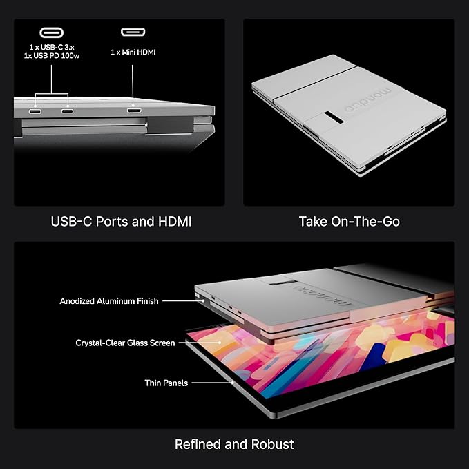 14" Pro Triple Laptop Glass Screen Extender, Dual 14" 2k Portable Monitors, 144Hz, 100% DCI-P3, 500 Nits, Aluminum Finish for 14" MacBook Pro & Windows, for Gaming, Creators, & Professional