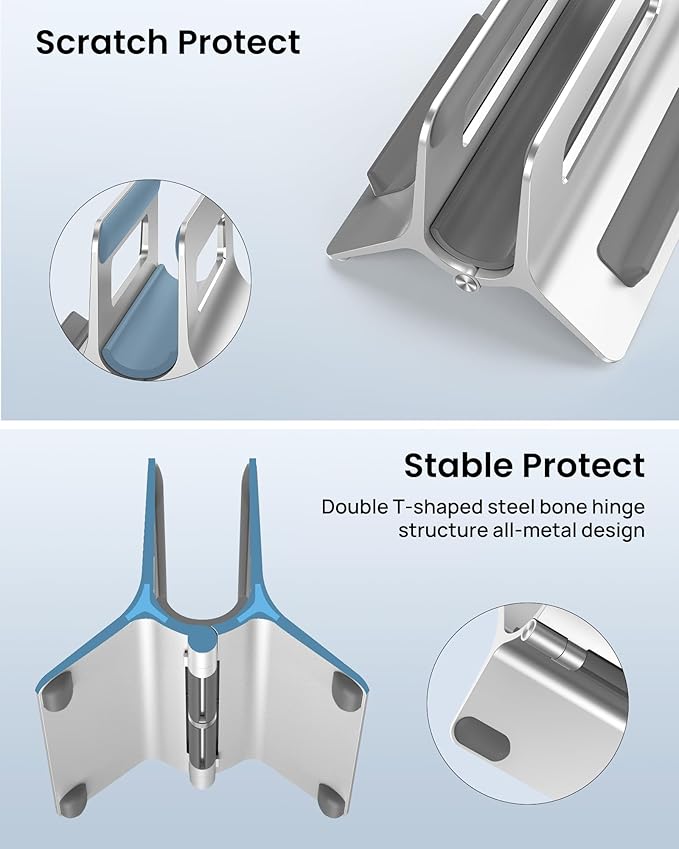 SODI Vertical Laptop Stand for Desk, Gravity Auto Lock Vertical MacBook Stand, Aluminum Laptop Vertical Dock Stand Holder Compatible with MacBook Pro, MacBook Air, Silver