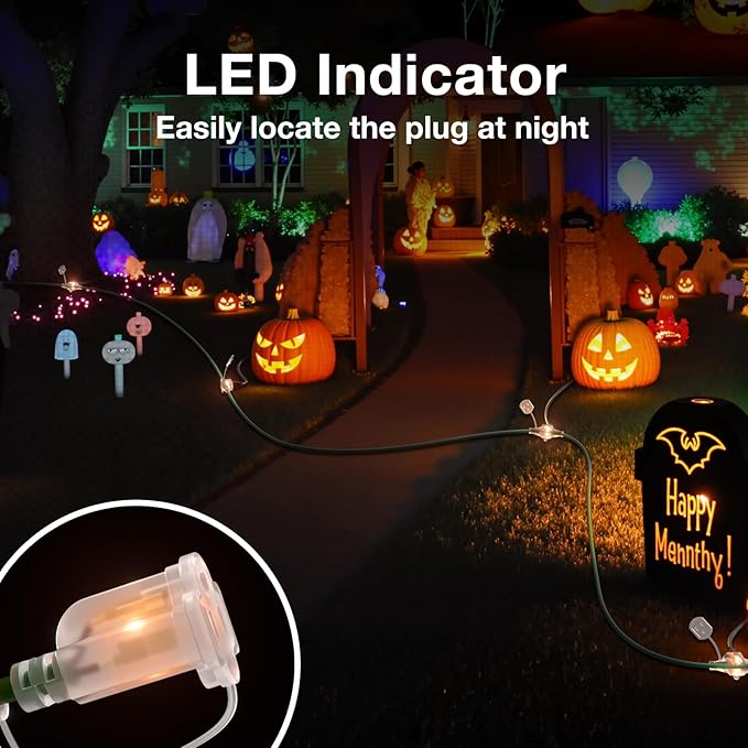 addlon 50FT Outdoor Extension Cord with Mutil Outlets Evenly Spaced 6 Outlets 16/3 SJTW Weatherproof Power Cable for Indoor Outdoor Halloween And Christmas Decorations with Indicator Lights ETL Listed