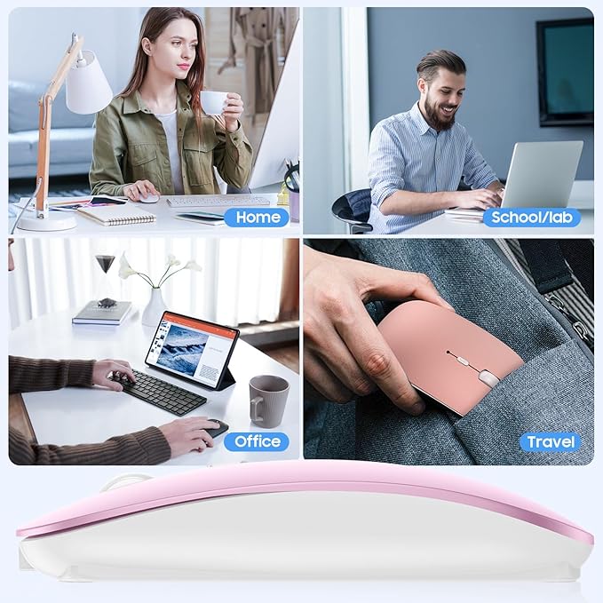 SUNGI Bluetooth Mouse,Slim noiseless Click Rechargeable Wireless Mice for MacBook pro MacBook Air/iPhone/ipad/Tablet/Laptop/Notebook,Pink