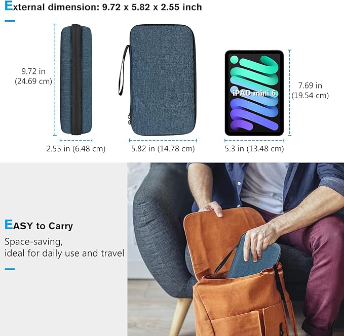 ProCase Large Hard Travel Electronic Organizer Case for MacBook Power Adapter Chargers Cables Tech Organizer Hard Drive USB Flash Disk SD Card Portable Electronics Accessories Bag -Navy