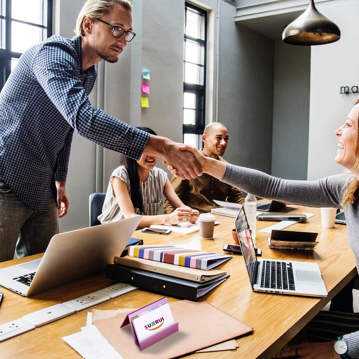 Business Card Holder Aluminum Business Card Display Stand Desktop Organizer, High-end New Series (Light Purple) 1 Pack