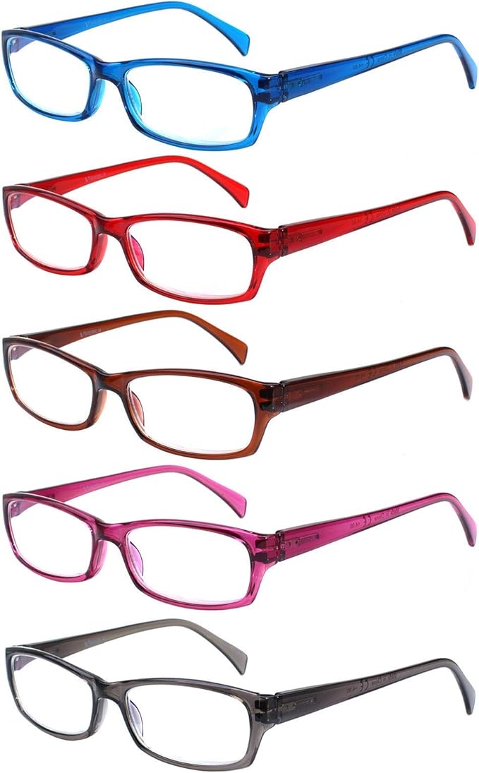 VIDEBLA 5 Pack Computer Reading Glasses Men and Women Anti Eyestrain Blue Light Blocking Glasses for Reading (Mixed colours, 0.00)