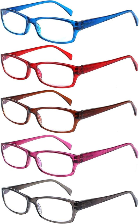 VIDEBLA 5 Pack Computer Reading Glasses Men and Women Anti Eyestrain Blue Light Blocking Glasses for Reading (Mixed colours, 1.00)