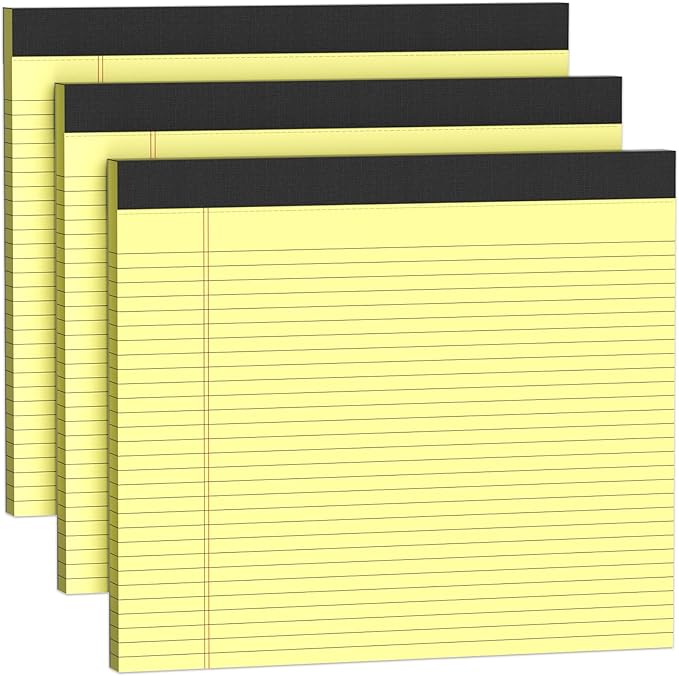3 Pack Yellow Legal Pads 11 x 9.5 College Ruled Yellow Paper Note Pad Narrow Ruled 30 Sheets Notepads Perforated Writing Pad Clear Print Horizontal Pads of Paper