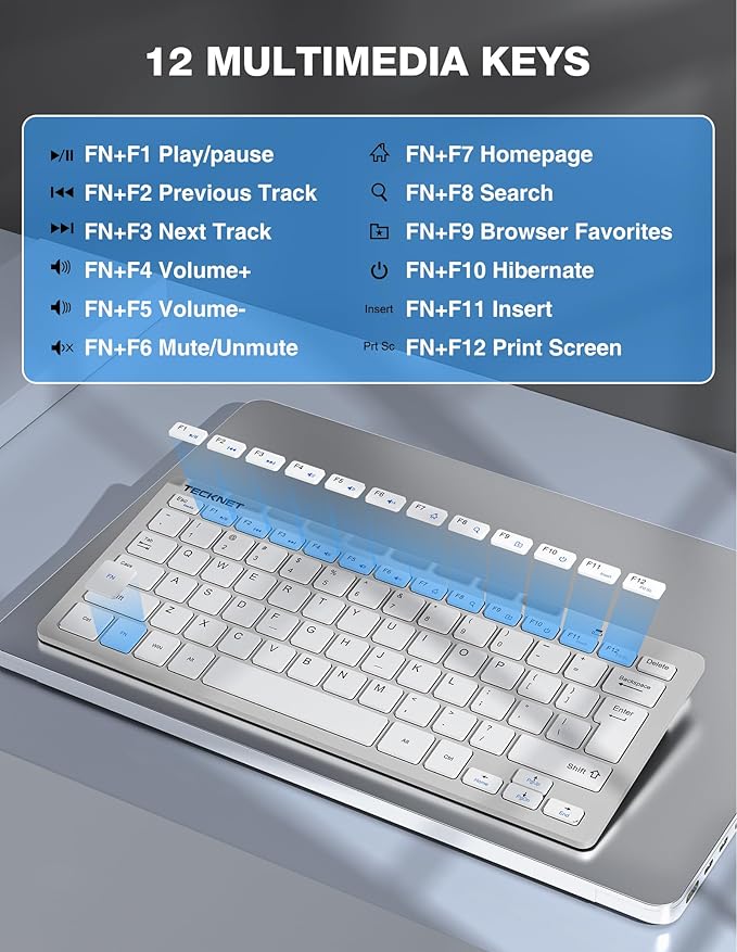 TECKNET Wireless Keyboard and Mouse Combo, Mini Cordless Computer Keyboard and Mouse Set 2.4GHz, Silent Adjustable 1600 DPI, Quiet Click, Lag-Free for Computer, Laptop, PC, Windows, Mac, Chrome OS(SS)