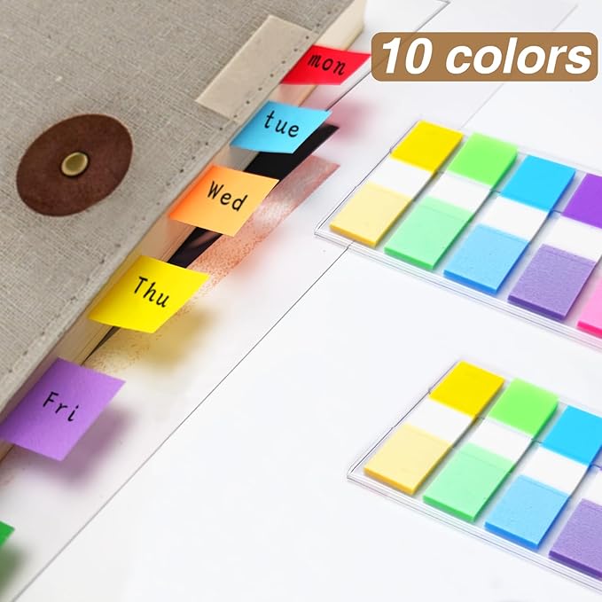 KICNIC Sticky Tabs 500 Pcs (1.77 * 0.47 in),Fluorescent Pop Up Book Tabs, Adhesive Index Tabs for Annotating Books, Page Marker Flags, Reusable for School, Binder, Office, 4 Dispensers (10 Colors)
