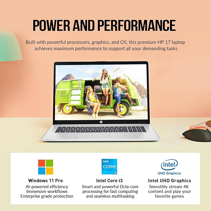 HP 2025 Laptops 17 Inch, 17.3" Laptop Computer, HD+ Large Screen, Intel Core i3 (8-Cores), 32GB RAM 1TB SSD, Windows 11 Pro, Lifetime Office, Number Pad, Wi-Fi 6, USB-C