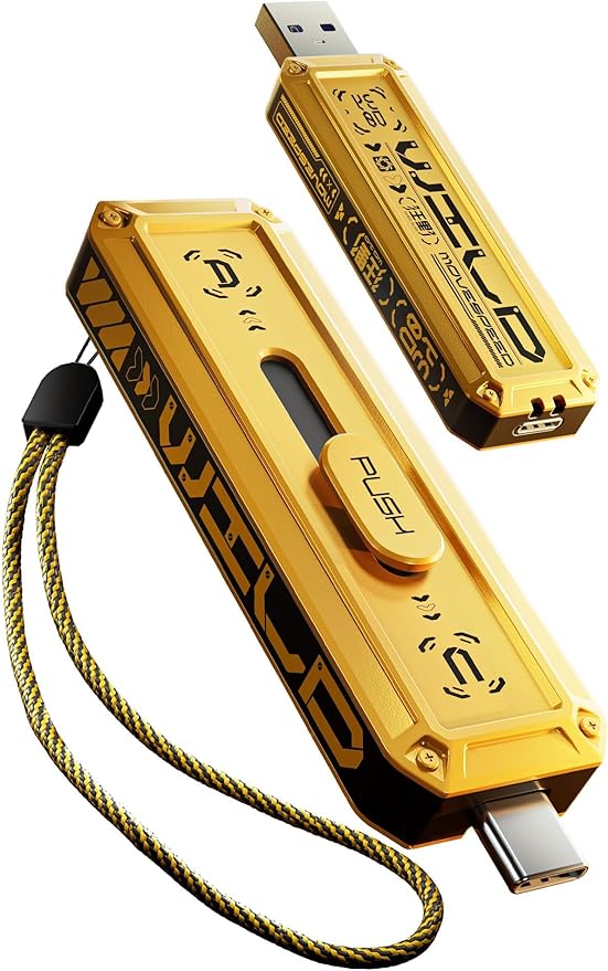 MOVE SPEED 1TB External SSD 1000MB/s Read Write Speed,USB 3.2 Gen2+USB C Flash Drive with Dual Ports, Portable SSD 3-Stage Push-Pull Design, Thumb Drive for iPhone 15/16/17 Series/Mac/Android