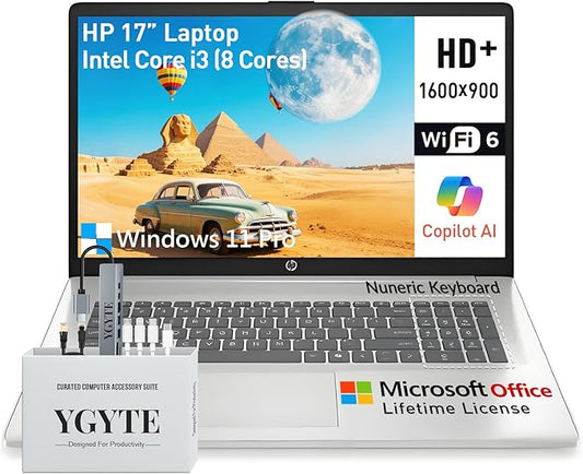 HP 2025 Laptops 17 Inch, 17.3" Laptop Computer, HD+ Large Screen, Intel Core i3 (8-Cores), 32GB RAM 1TB SSD, Windows 11 Pro, Lifetime Office, Number Pad, Wi-Fi 6, USB-C