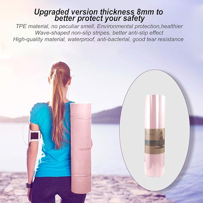 Yoga Mat 1/3 inch QMKGEC Exercise Mats 8mm TPE Non-Slip Extra Thick High-Density Eco Friendly for Yoga Workout Pilates Yoga Mats for Women Men