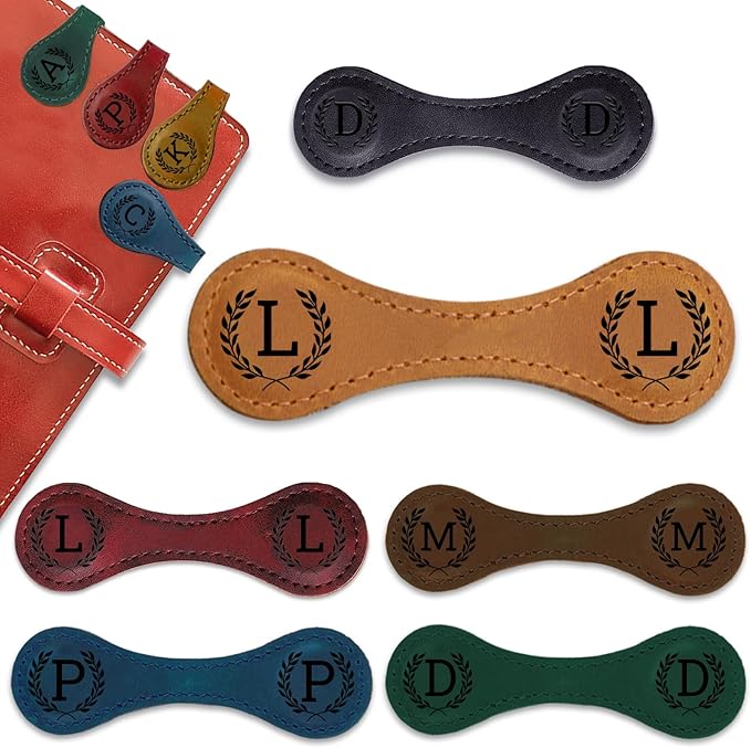 Personalized Leather Magnetic Bookmarks - 26 Letters Name Initial Vintage Engraved Bookmark Book Marker Clips Customized Gifts for Readers Kids Book Lovers Classmate (Yellow, L)