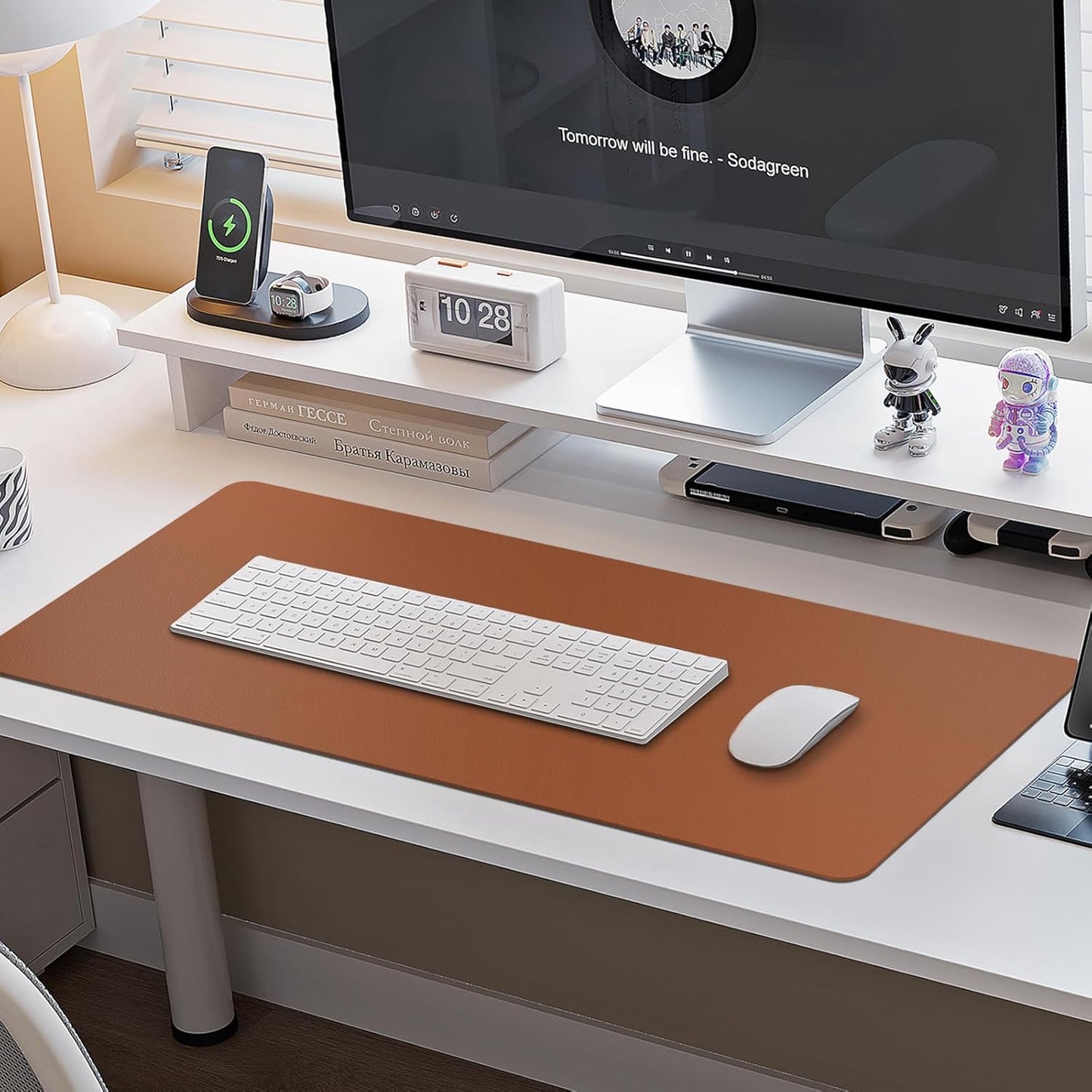 Boutilon Leather Desk Pad Protector,Non-Slip Mouse Pad,Laptop Desk Pad,Office Mouse Mat,Waterproof Leather Desk Blotter,Desk Writing Pad for Office and Home (XXXL-Brown,47"x 24")