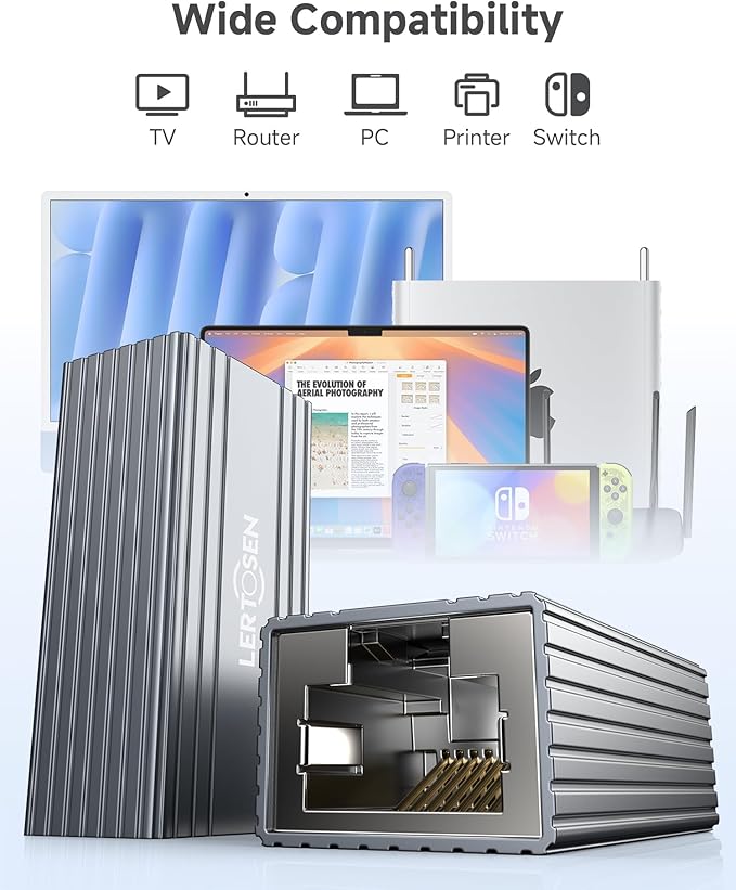 Ethernet Extender 10Gbps, 2 Pack Ethernet Coupler Connector for Cat8 Cat7 Cat6 Cat5 Cable, 328ft Long Distance Extend, Aluminum Alloy Shell