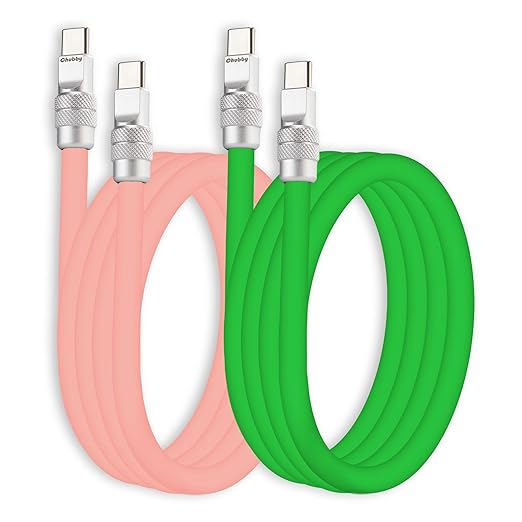 chubbycable Couple Chubby 2-Pack 240W USB C Cable Extra Thick Silicone Fast Charging Cable Compatible with iPhone 17-15 Series iPad Galaxy Series, Pink+Green, Type-C to Type-C, 8.2FT