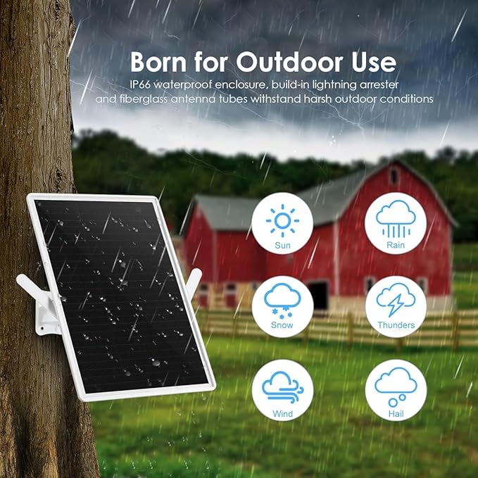 Solar WiFi Extender Signal Booster Outdoor, 300-feet Long Range, 2.4G WiFi Repeater 300Mbps, with 15W Solar Panel and 25000mAh Battery, Outdoor WiFi Repeater