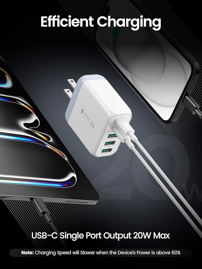 USB C Charger Block,EIZLXQ [2-Pack] Type C Charger Fast Charging,50W 5-Port Usb Wall Charger Multiport Type C Charging Block Cube for iPhone 17/16/15/14/13/12/11 Pro Max XS, iPad, Samsung & More-White