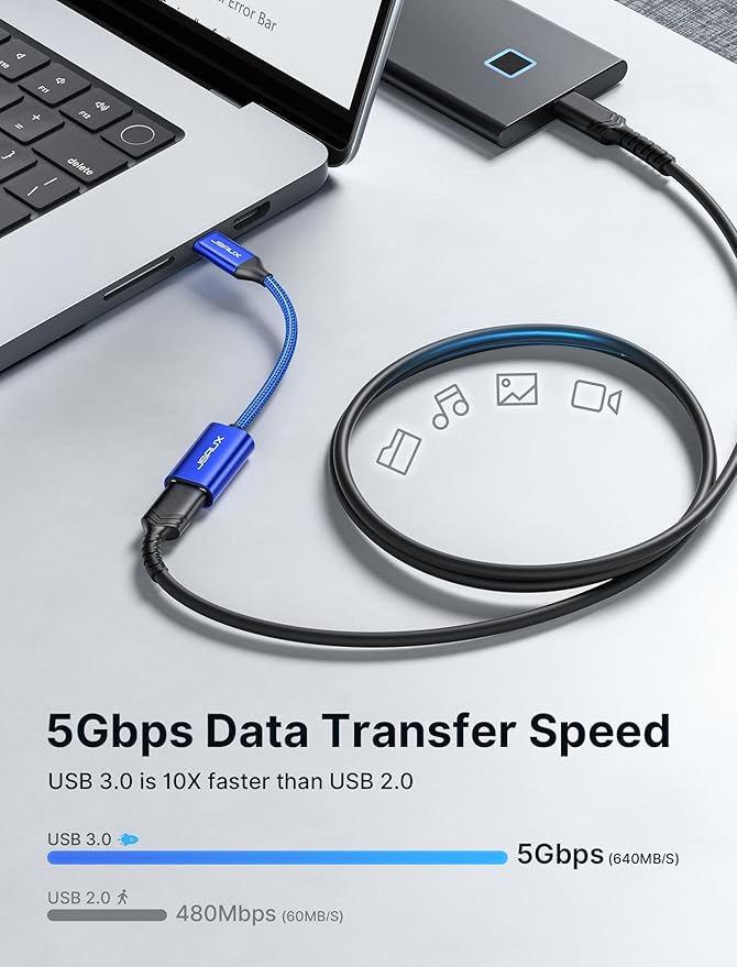 JSAUX USB C to USB Adapter [2 Pack], USB Type C Male to USB 3.0 Female OTG Cable-Blue