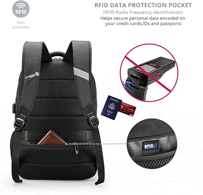 Swissdigital Design Business Laptop Backpack, College Laptops Backpack with USB Charging Port for Men and Women Fits 16 Inch Notebook, Black | ANDWIL