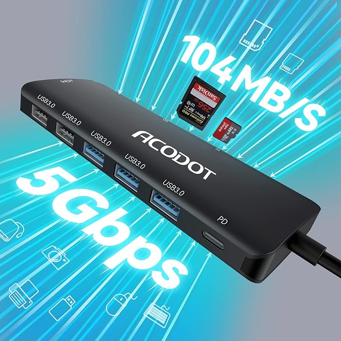 Acodot 9 in 1 USB C to 4K@60HZ HDMI Multiport Adapter, 3 USB 3.0 Ports, SD/TF Card Reader, 100W PD, Designed for MacBook Pro Air HP XPS etc, Black