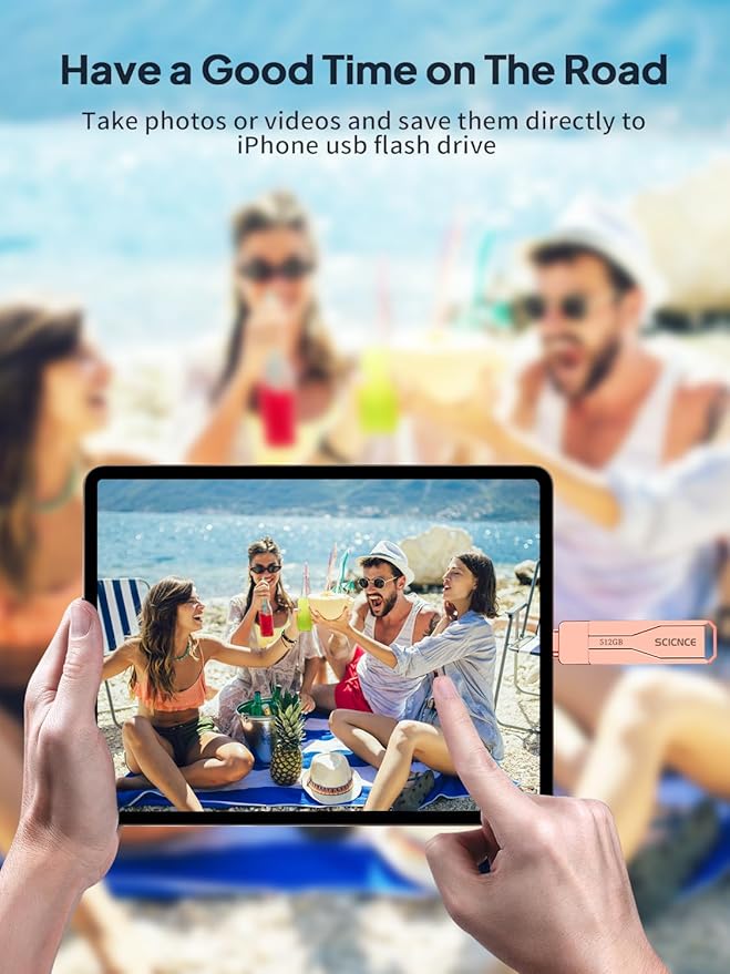 SCICNCE 512GB Flash Drive Intended for iPhone iPad, Memory Stick Storage for Photos and Videos Backup, Compatible with iPhone iPad Android PC, Plug and Play, No Application Required (Rose Gold)