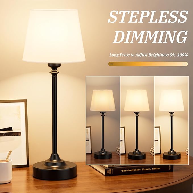 Kakanuo Cordless Table Lamp Rechargeable Black - 1 Pack 4000mAH Battery Operated Lamp for Decor, 3000K Stepless Dimming Touch Control Wireless Lamp for Bedroom, Dining Table, Kitchen, Living Room