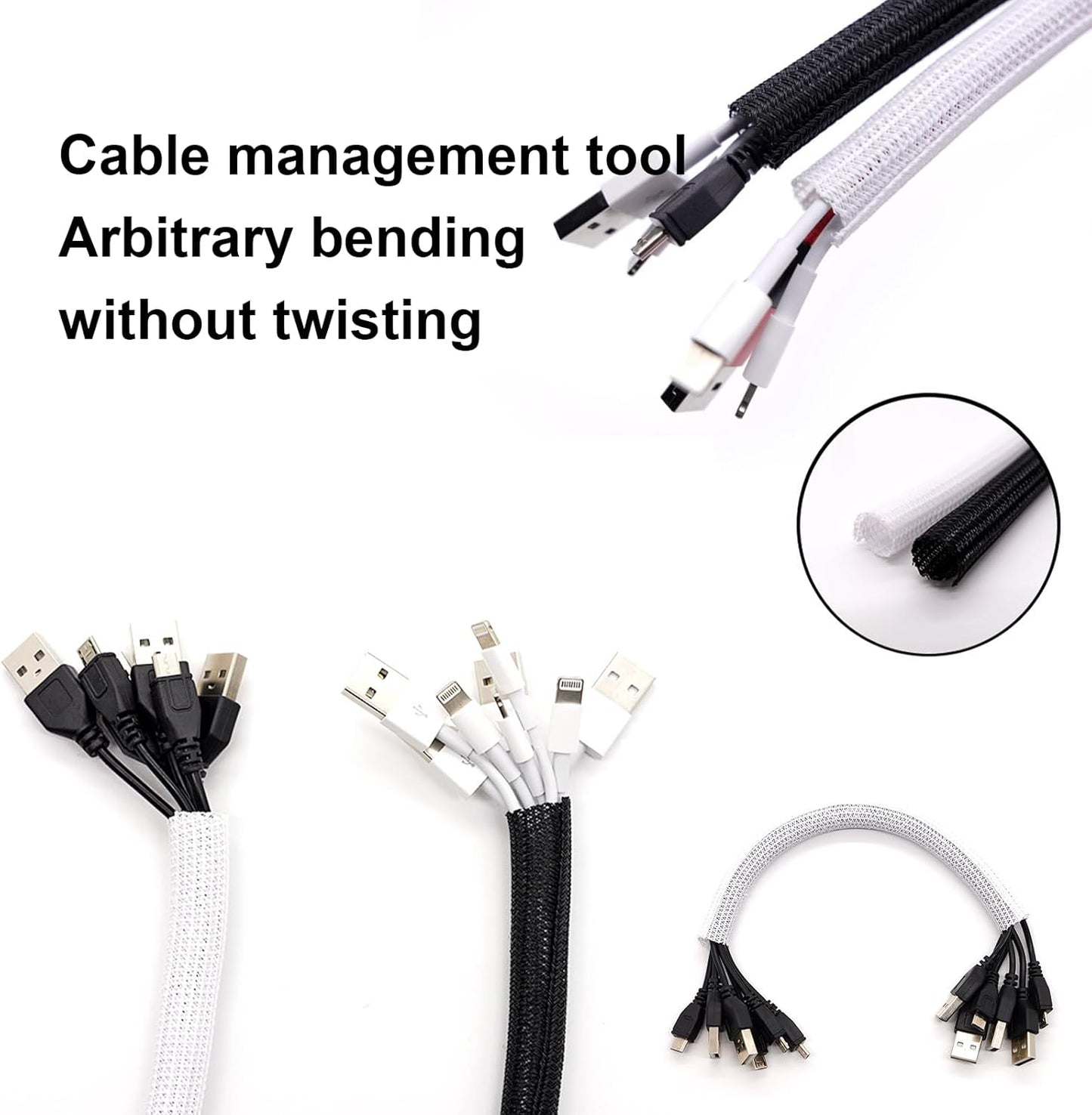 3/4" x50ft Braided Cable Sleeve – Pet-Proof Split Wire Loom Tubing for USB, Power, Audio/Video Cords – Expandable Chew-Resistant Sleeving, Durable Wire Management Black