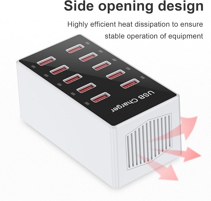 Cell Phone Wall Charger USB Charging Station for Multiple Devices 10 Ports Power Strip Charging Hub Smart Plug Charge Block Dock for iPhone 15/14/13/iPad iPod Galaxy Watches Android Phones