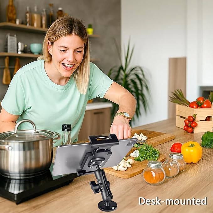 Heavy-Duty Tablet Mount, Aluminum Arm, Screw-Locked Holder, Industrial AMPS Base – Fits RAM B Size – Truck, Car, RV Dash, Desk, Wall Mount – 7–12.9" iPad Pro, Air, Mini, Galaxy Tab Holder