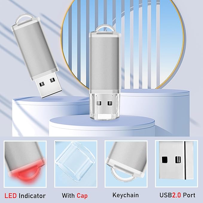 USB Thumb Drive 2GB Flash Drives 20 Pack, Nicepicten Memorias USB 2.0 Memory Stick Fat Flash Zip Drive 2 GB Jump Drives Multipack Pendrive with Landards and Lables (Sliver 2GB, 20 Pieces)