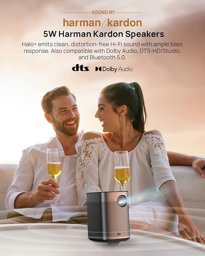 XGIMI Halo+ 1080P Portable Projector, 700 ISO Lumens with Harman Kardon Speakers, Auto Keystone Correction, Auto Focus, Intelligent Obstacle Avoidance, Intelligent Screen Alignment, Android TV 10.0