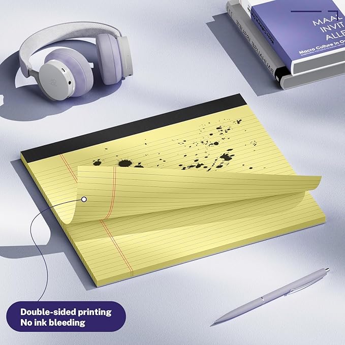 5 Pack Wide Legal Pads 11" x 9.5" Landscape Pink Purple Blue Green Yellow College Ruled Note Pad Narrow Ruled 30 Sheets per Notepad Perforated Writing Paper Thick Backboard Horizontal Pads of Paper