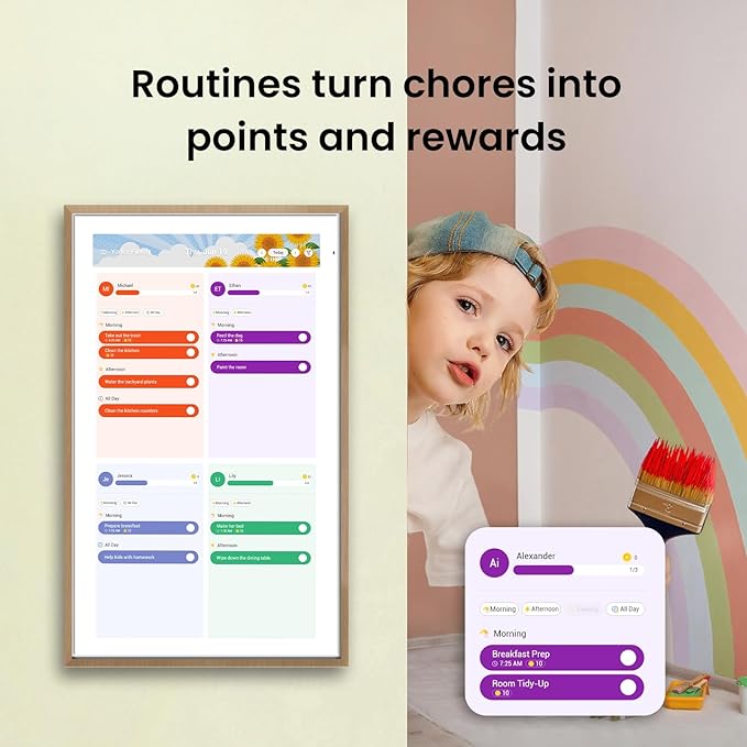 ApoloSign 21.5-inch Digital Calendar: Dual Mode Calendar with Google Play & Multi-calendar Sync, Electronic Planner & Chore Chart, Smart Touchscreen, Interactive Display for Family Schedules (Teak, 21.5")