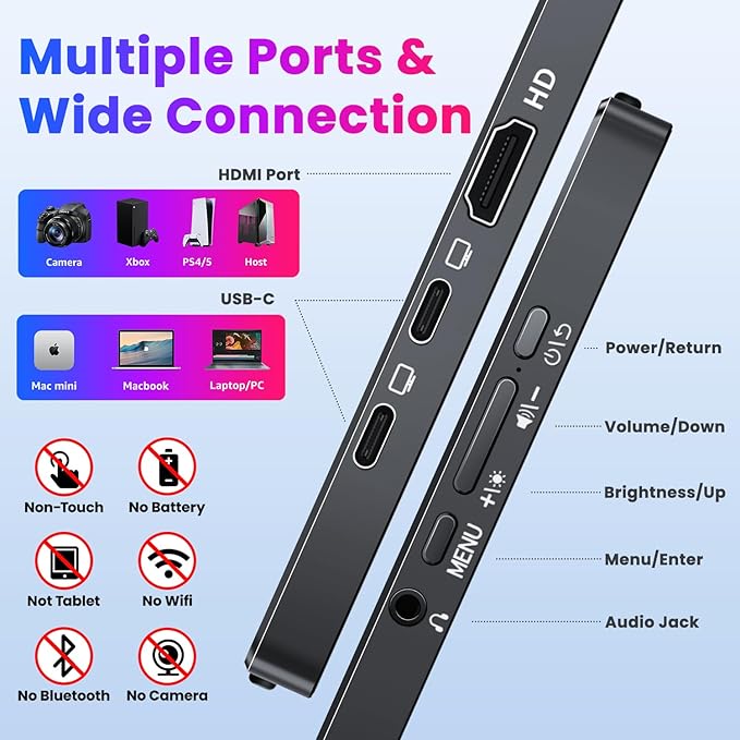 Portable Monitor 4K 15.6 inch UHD 3840X2160 100% sRGB USB-C HDMI IPS HDR External Second Screen Portable Travel Monitor for Laptop MacBook PS5/4 Xbox with Speakers, VESA Compatible