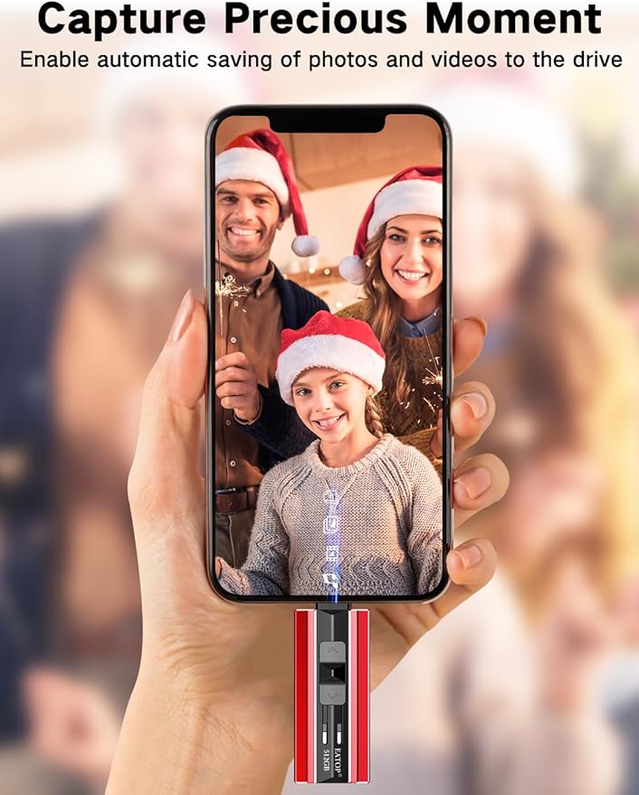 512GB Flash Drive Intended for iPhone iPad Android and Computers, 4 in 1 Photo Stick for Phone Memory Storage Easily Backup Photos Videos, Plug and Play, No Application Required (Red)