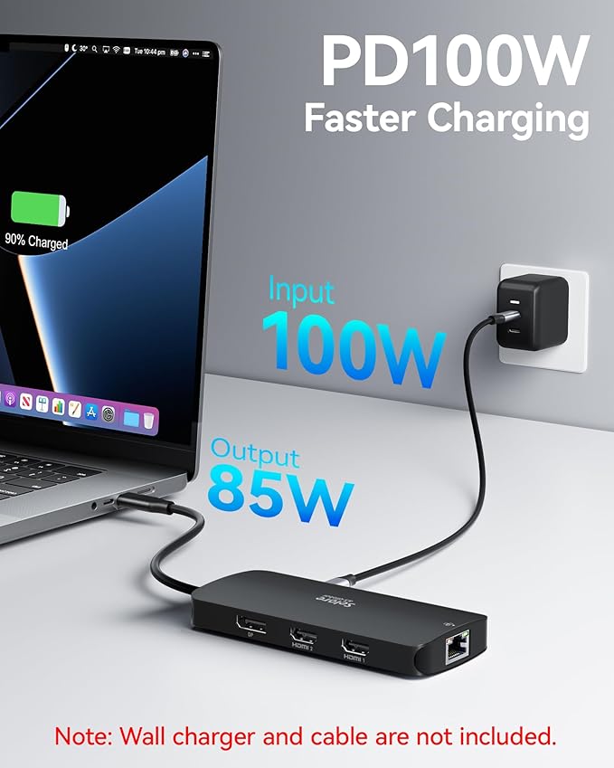 USB C Docking Station Dual Monitor, Selore Docking Station 3 Monitors Triple 4K Display with 2 HDMI, DisplayPort, 1 Gbps Ethernet, 100W PD Charging, USB 3.0 Ports Adapter for Dell, HP, etc(Black)