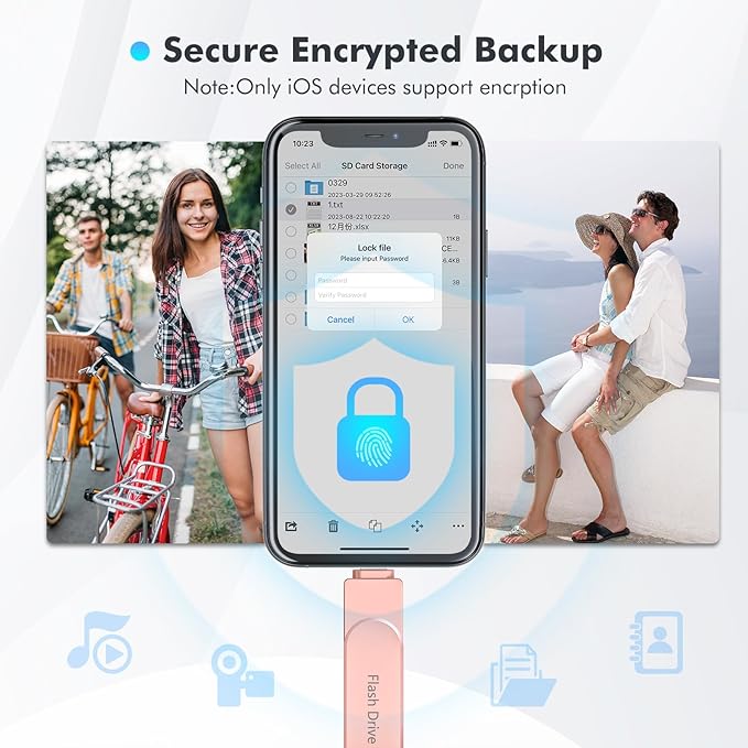 Apple MFi Certified 512GB Photo Stick, Flash Drive for iPhone Memory Stick for Photo/Video Backup Stick, High-Speed USB Stick iPhone Storage Drive Compatible for iPhone/iPad/Android/PC (Pink)