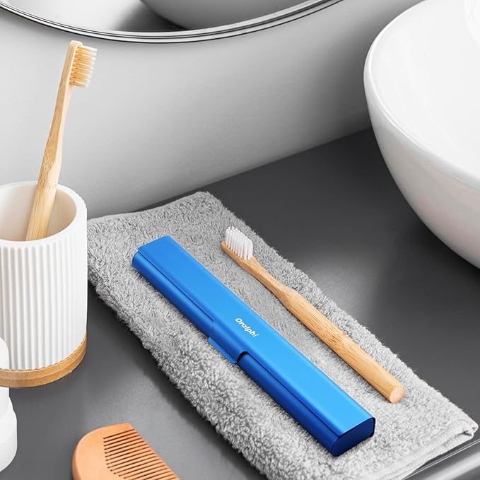Aluminum Toothbrush Travel Case, Portable Travel Toothbrush Holder, Durable Manual Toothbrush Box Container for Traveling, Bathroom, Camping, Business Trip-Blue