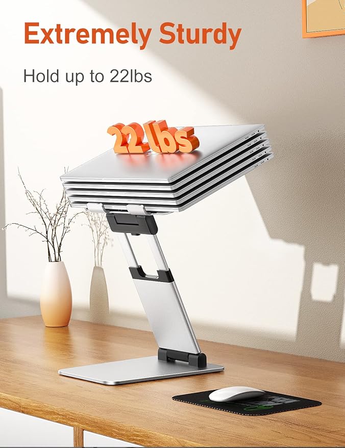 Ergonomic Laptop Stand for Desk, Sit to Stand Laptop Riser, Adjustable Height up to 21", Standing Computer Stand, Promote Healthy Posture Compatible with MacBook Air Pro, All Laptops 10-17"-Silver