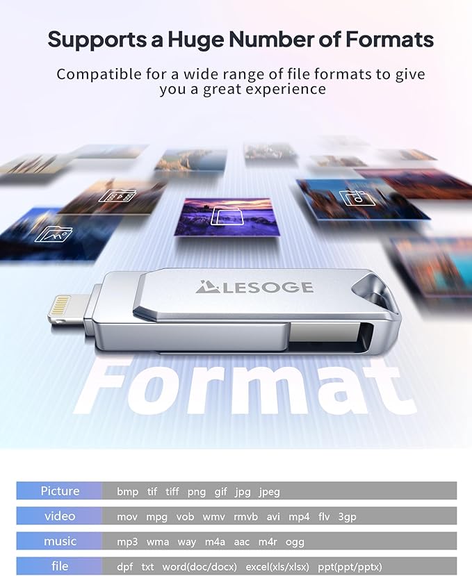 MFi Certified Flash Drive 512GB Thumb Drive USB Memory Stick High Speed External Storage Jump Drive USB Stick Photo Stick for iPhone/iPad/Android/PC and More Devices