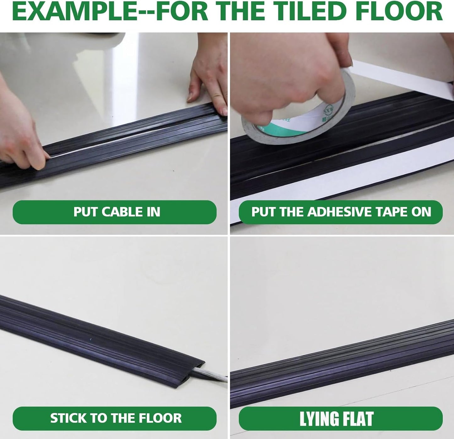 4ft Floor Cable Cover Heavy Duty PVC Cord Cover Wire Cover to Prevent Trip Hazard for Home Office or Outdoor(4ft, Black)