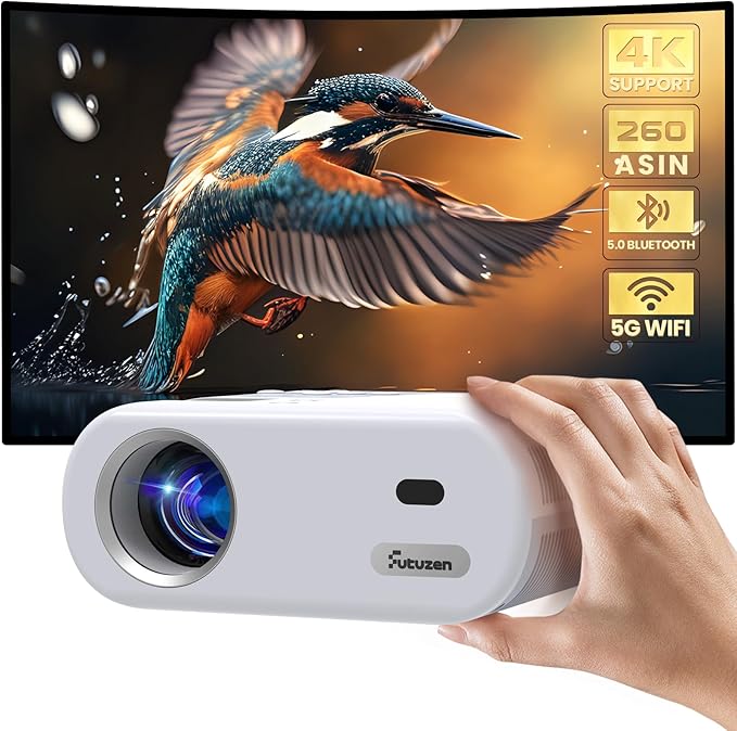 Mini Projector with WiFi and Bluetooth - Portable HD Projector Compatible with iOS/Android Phone/Tablet/Laptop/PC/TV Stick/Box/USB Drive/Game Console,720P Resolution,260 ANSI, 200-Inch Display