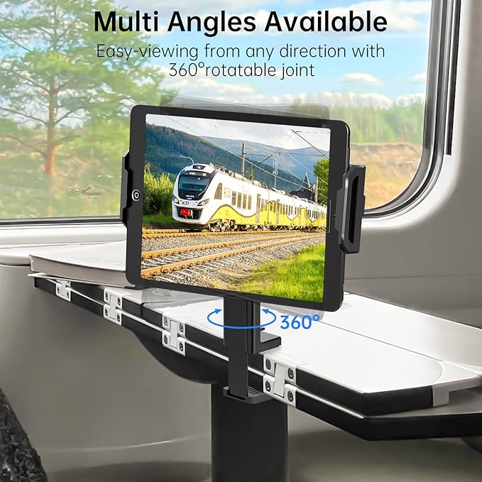 Airplane Tablet Holder Mount–Airplane iPad/Kindle/Phone Holder HandsFree Adjustable Mount for iPad & Tablets, Secure Travel Tablet Stand for Plane Seat Back, Fits 5.9"-9.8" Devices, Flight Accessories
