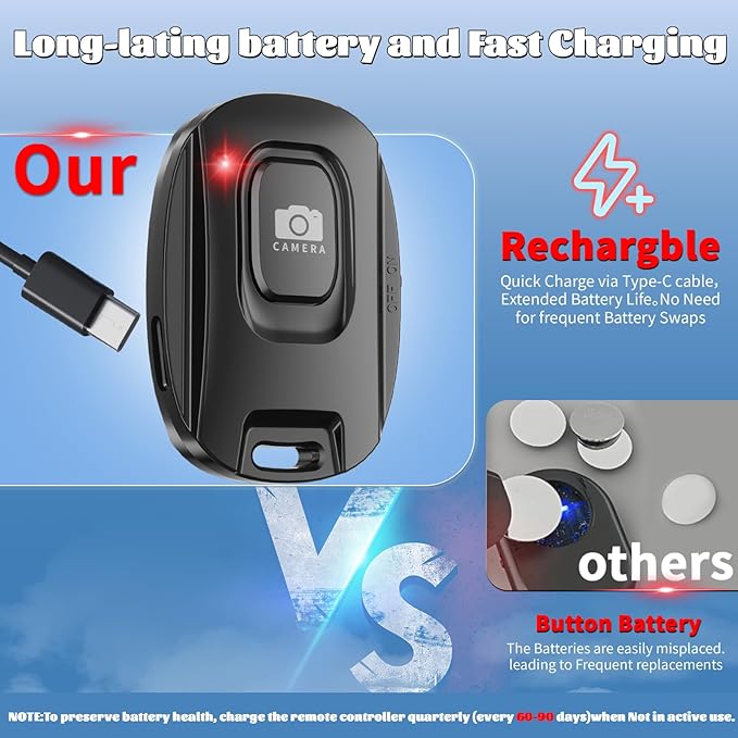 MAIRAN Rechargeable Wireless Camera Remote Shutter for iPhone and Android Smartphones,2 Pack Bluetooth Phone Remote Control,Selfie Button for Photos and Videos Charging Cable Included-Black&White