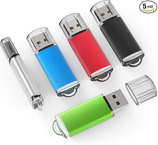 TOPESEL USB Flash Drive 5 Pack 4GB USB 2.0 Flash Drive Memory Stick USB Drive Thumb Drives USB Stick (5 Mixed Colors: Black Blue Green Red Silver)