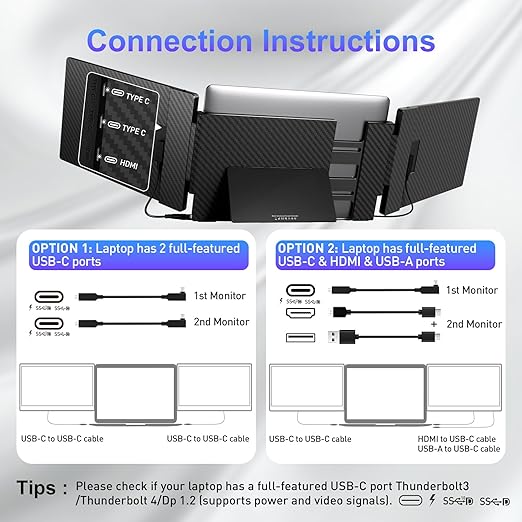 Maxfree Laptop Screen Extender, 14" FHD 1080P Triple Monitor for 13.3"-16.5" Laptop with Stand, HDMI/USB-C, Plug & Play, Built-in Speakers, Monitor Extender for Wins, MacOS, Android, Ps4/5, Phone