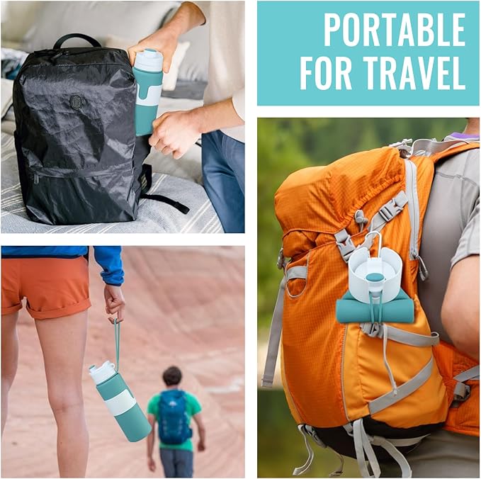 Nefeeko Collapsible Water Bottle, BPA Free 26oz Foldable Water Bottle for Travel Sports, Leak-Proof Spill-Proof Portable Water Bottles with Carabiner, Lightweight