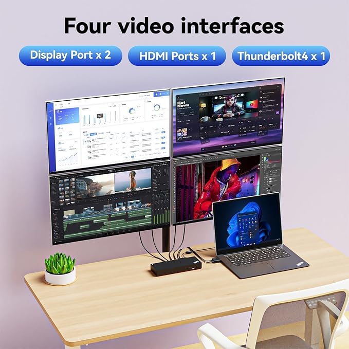 ThinkPad 40B00135 Thunderbolt 4 Universal Docking Station for Lenovo Laptops, 4 External Displays, Power Charging UP to 100W + HDMI 4K Cable + DP Cable+ ITSPWR Cleaning Cloth